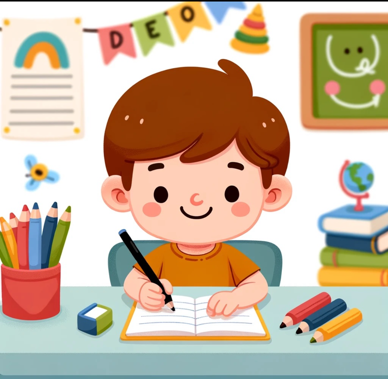 Child working steadily and learning